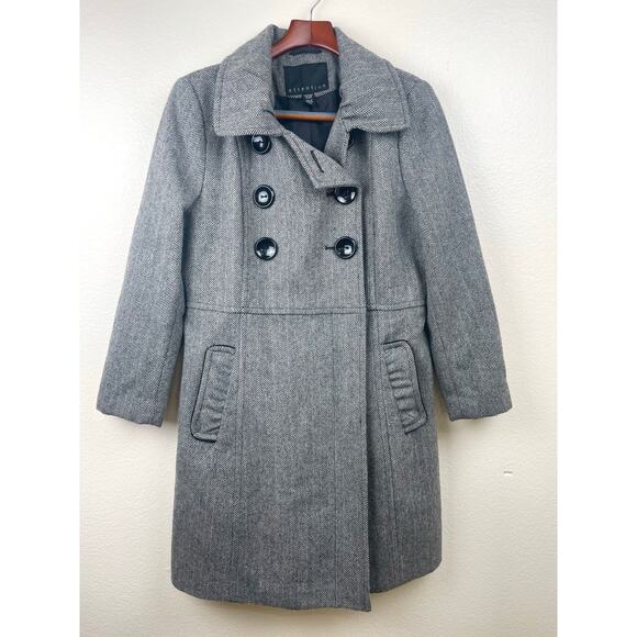Attention Womens Coat Sz L Wool Herringbone Pea Classic Old Money Car Preppy - Picture 1 of 9